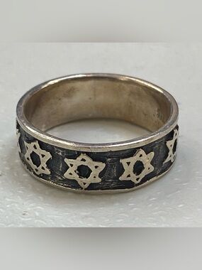 STERLING 925-SILVER -JUDAICA STAR OF DAVID RING- SIZE 12-12 1/4